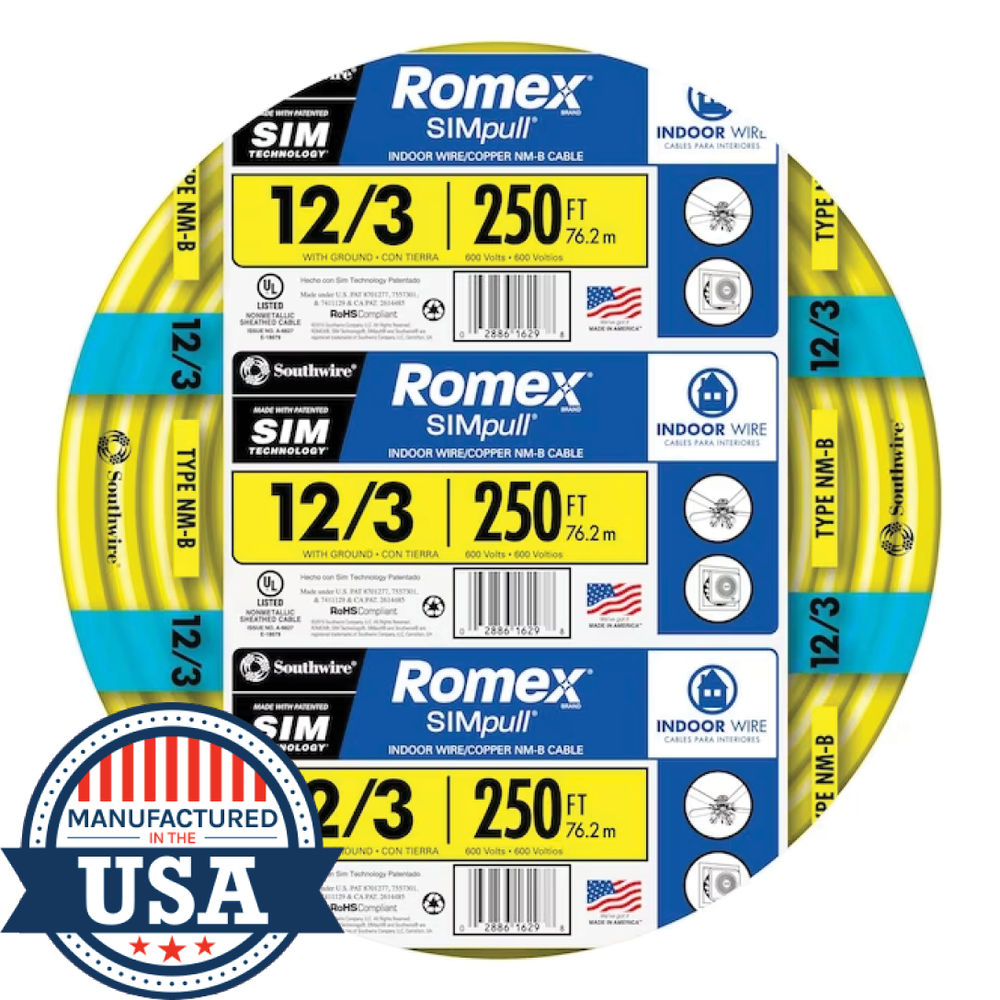 Southwire Romex SIMpull NM-B 12/3 Solid Indoor Wire with Ground 250 ft ...