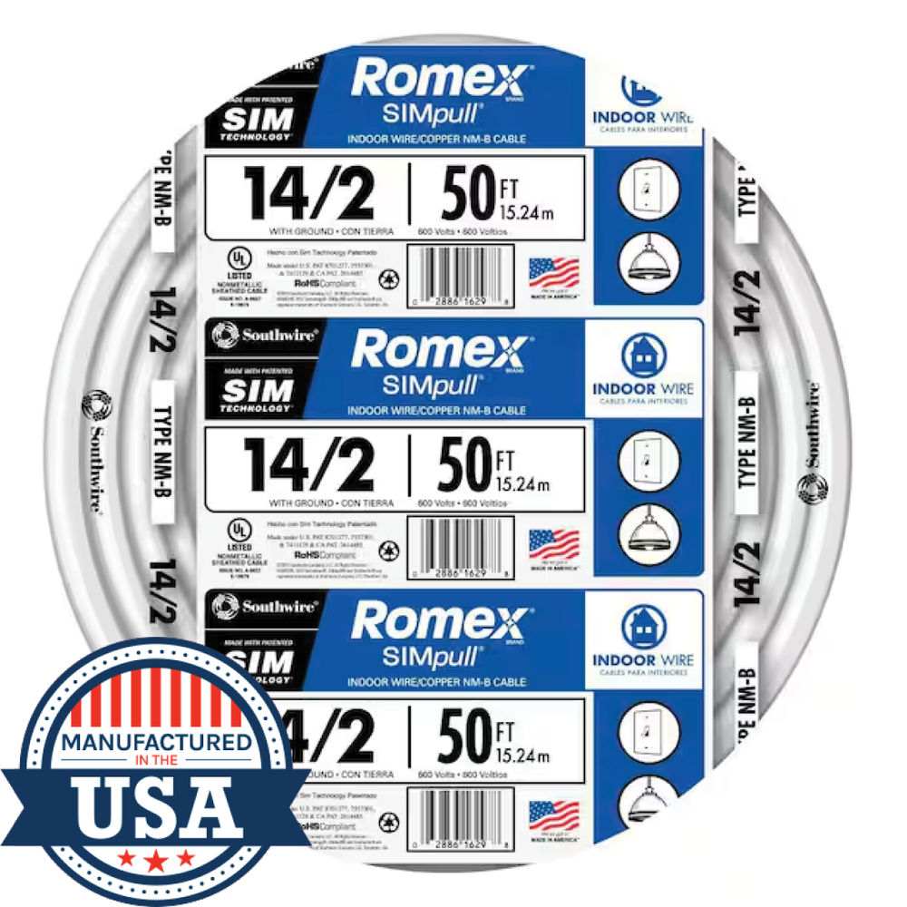 Southwire Romex SIMpull NM-B 14/2 Solid Indoor Wire with Ground 50