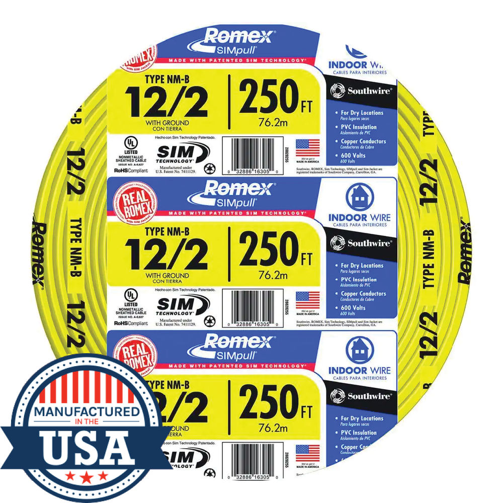 Southwire Romex SIMpull NM-B 12/2 Solid Indoor Wire with Ground 250 ft ...