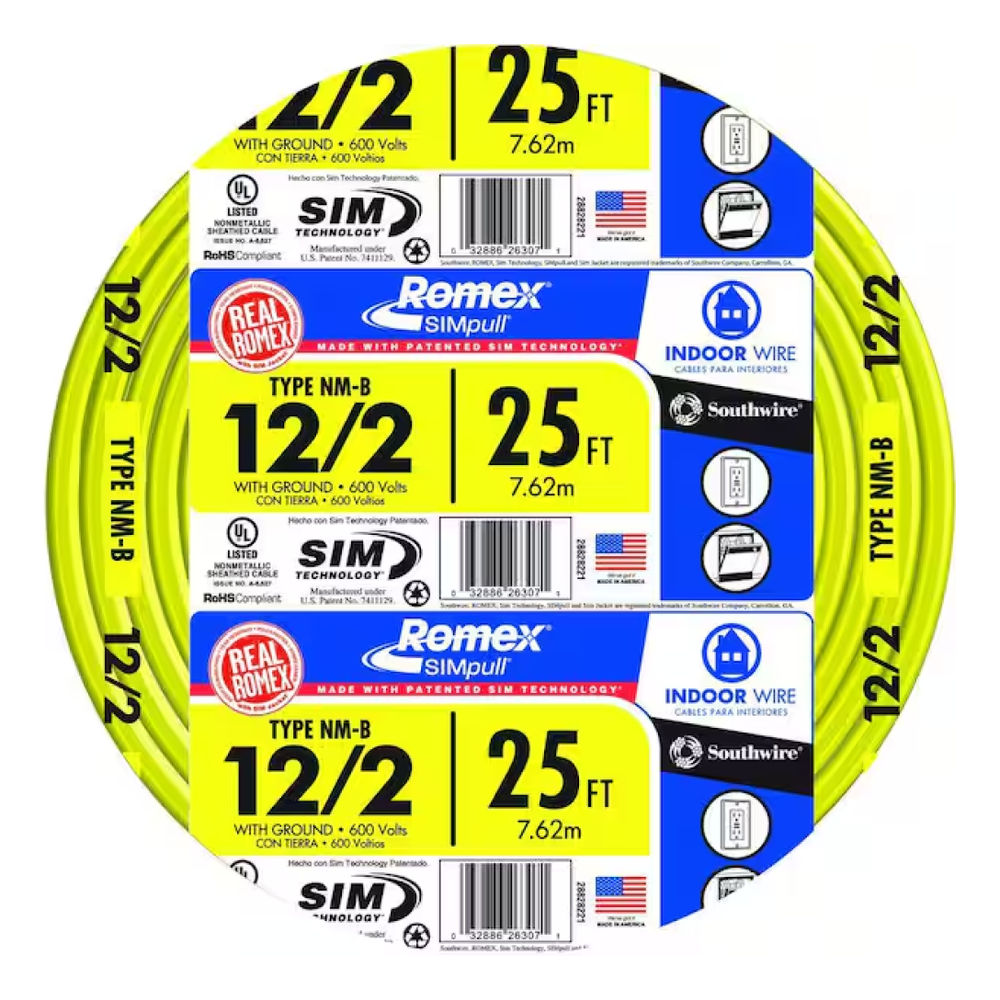 Southwire Romex SIMpull NM-B 12/2 Solid Indoor Wire with Ground 25