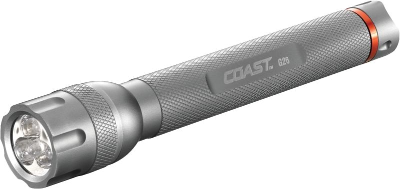 coast rechargeable stainless steel led flashlight XP11R 2600 Lumen USB-C with Slide Focus and Pure Beam Focusing Optic, 4 Light Modes, Black Waterproof and dust resistant Coast White LED Bulb, 330
