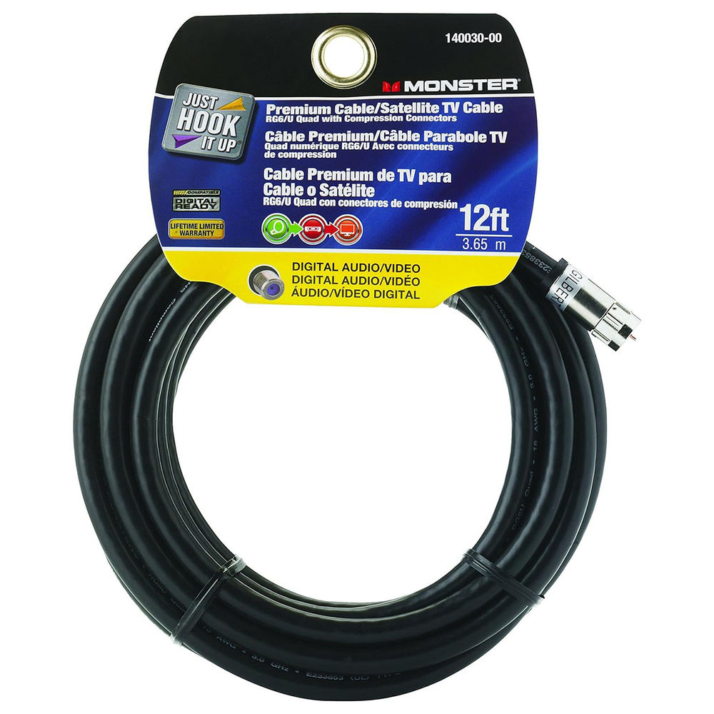 Monster Cable RG6 Quad 12' BLK (140030-00) at Kelseyville Lumber
