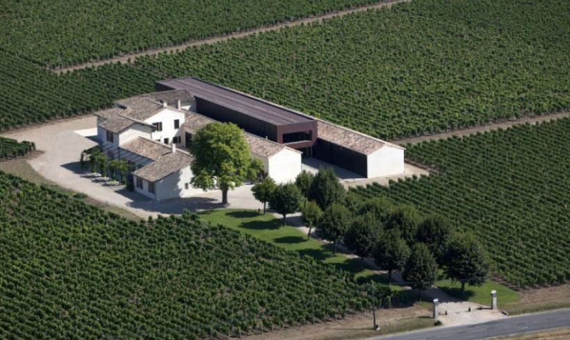 航拍玻美侯產區的小地塊，展示 Le Pin 葡萄園的稀有風土