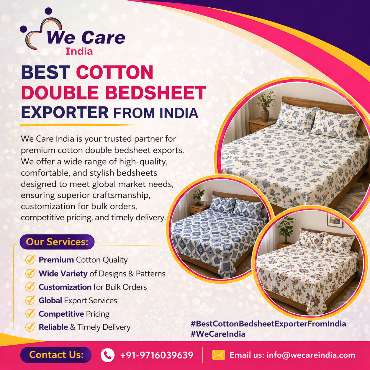 Best Cotton Double Bedsheet Exporter from India