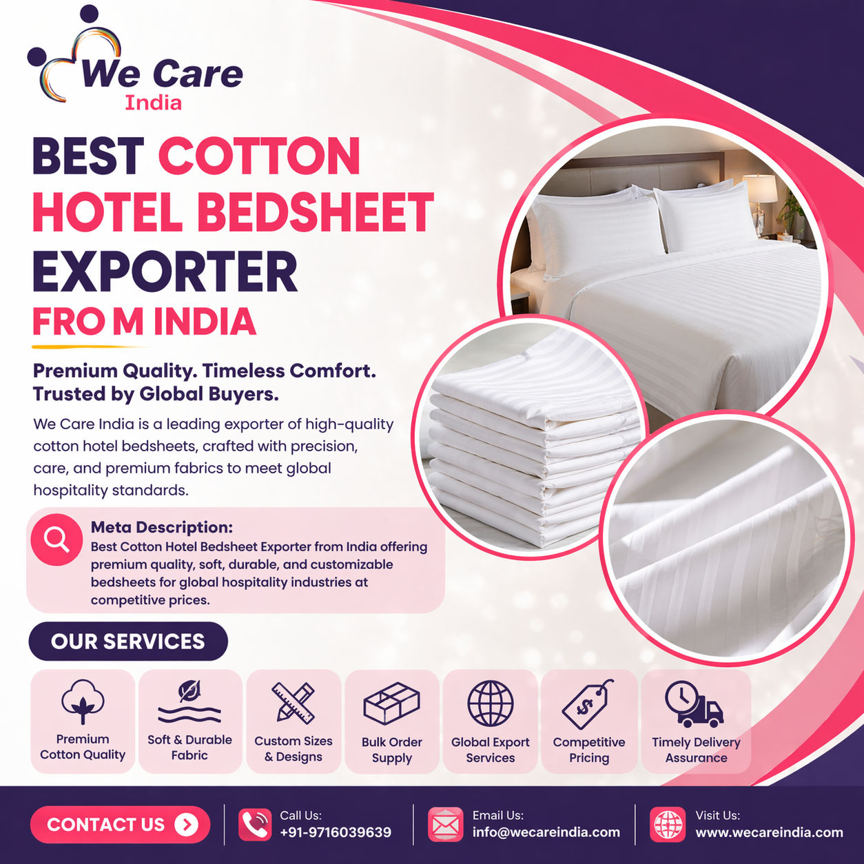 Best Cotton Hotel Bedsheet Exporter India