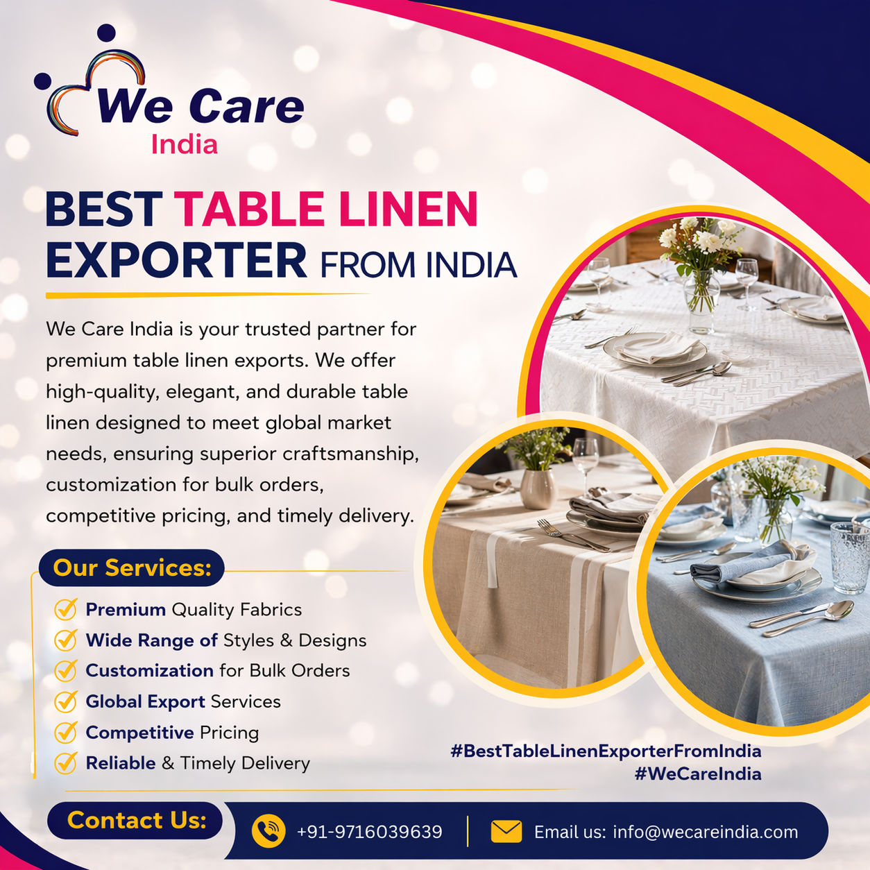 Best Table Linen Exporter from India