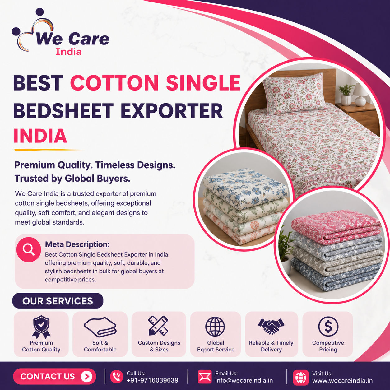 Best Cotton Single Bedsheet Exporter India