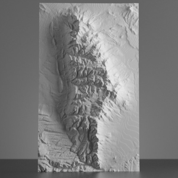 3D model of Sheep Mountain in Wyoming showing ridges, slopes, and surrounding terrain created from detailed elevation data.