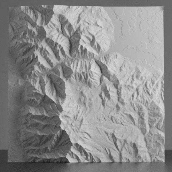 3D terrain model of the Ogden, Utah region, showing mountain ridges, canyons, and valley topography based on detailed USGS elevation data.
