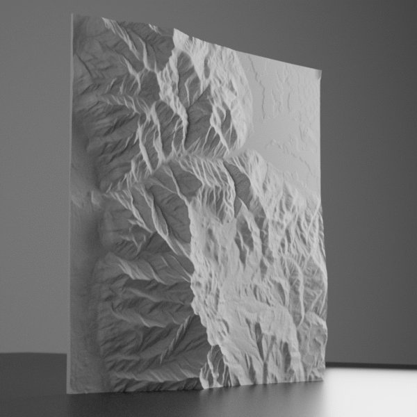 3D terrain model of the Ogden, Utah region, showing mountain ridges, canyons, and valley topography based on detailed USGS elevation data.