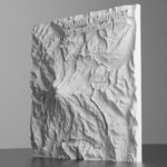 3D model of the Wonderland Trail circling Mount Rainier, showing glaciated slopes, ridgelines, and forested valleys with high-resolution elevation detail.