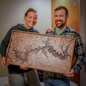 finished 3d print of the grand canyon to look like metal.