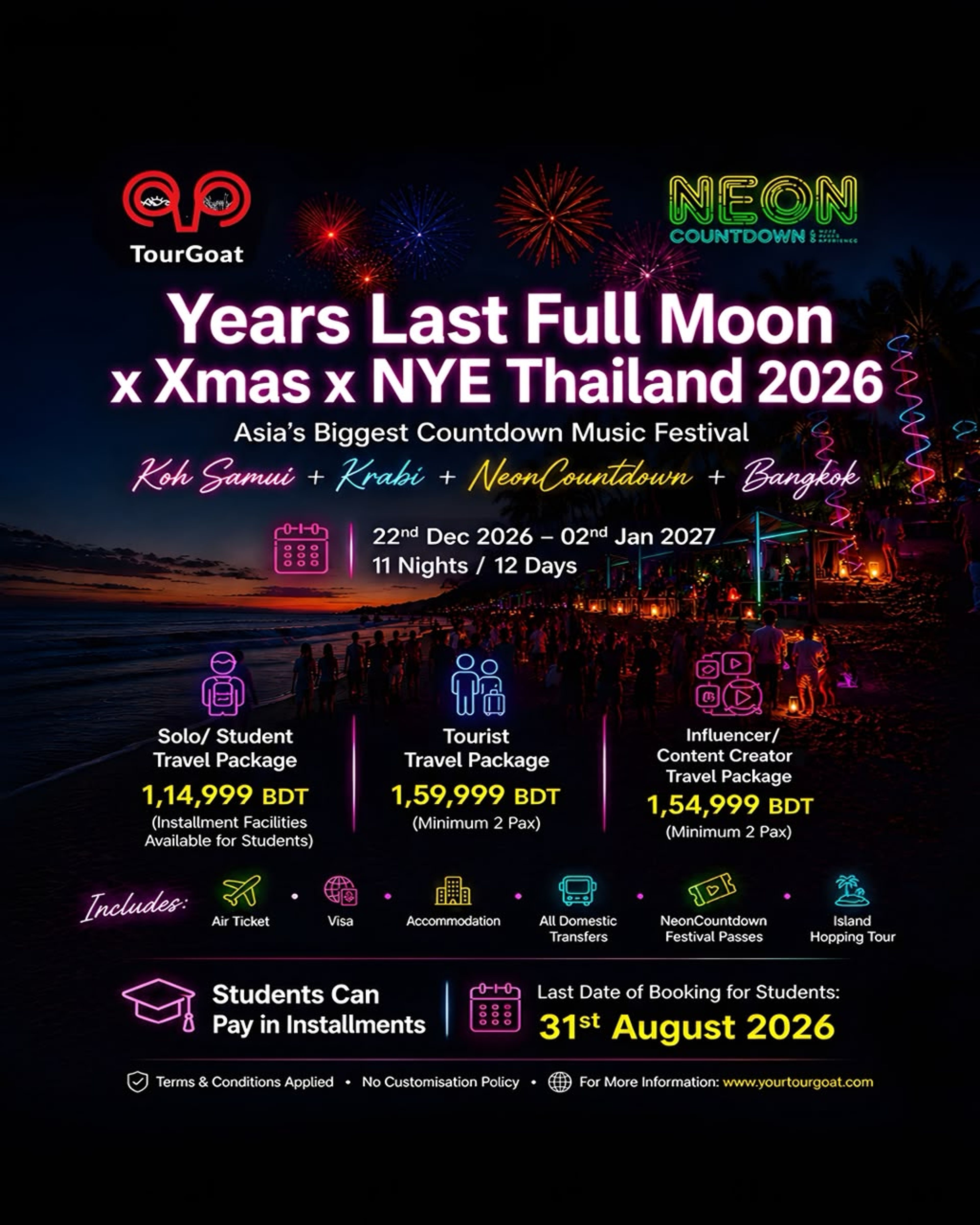 Neon Countdown NYE Package For Students Package image