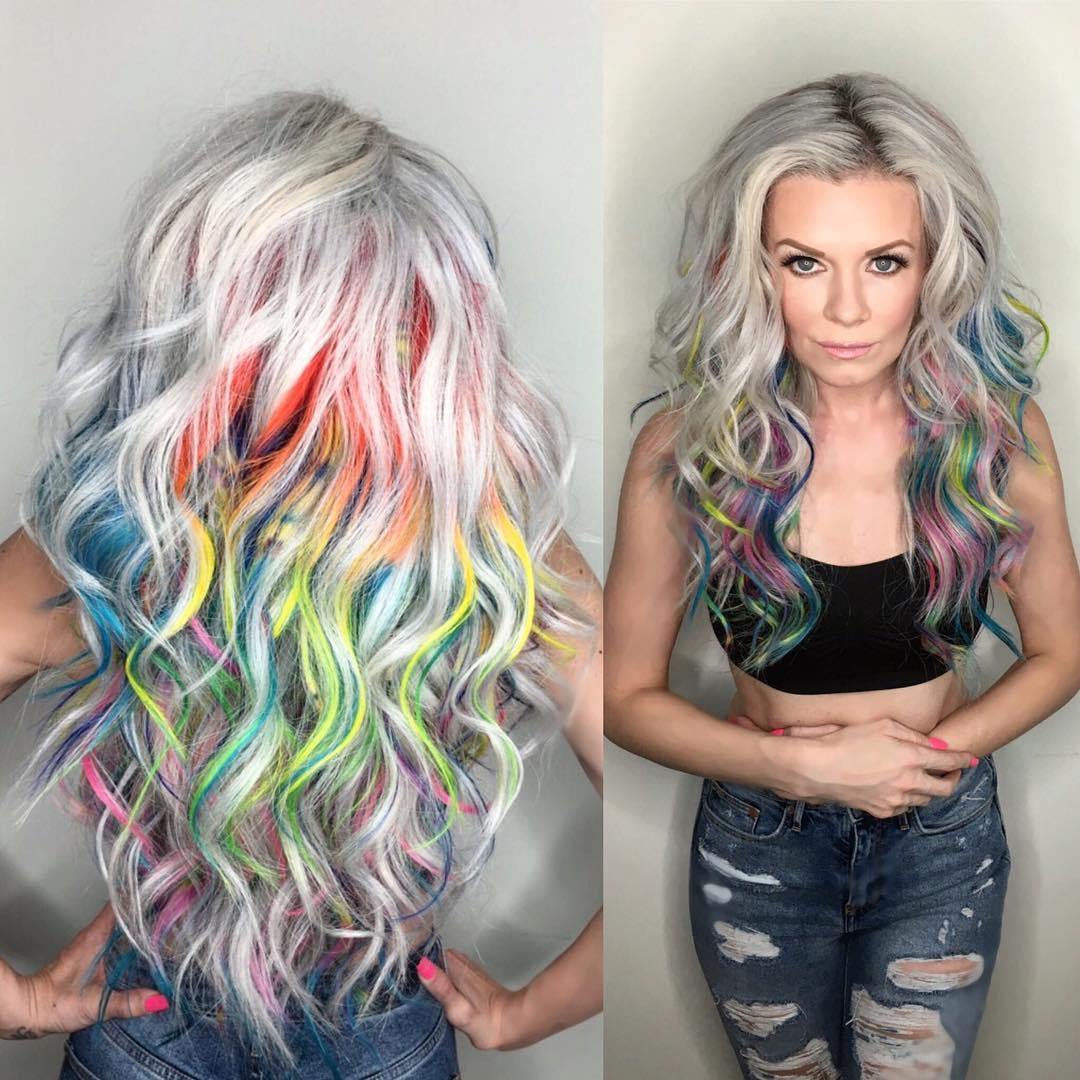 Ash Blonde Hair with Rainbow Highlights