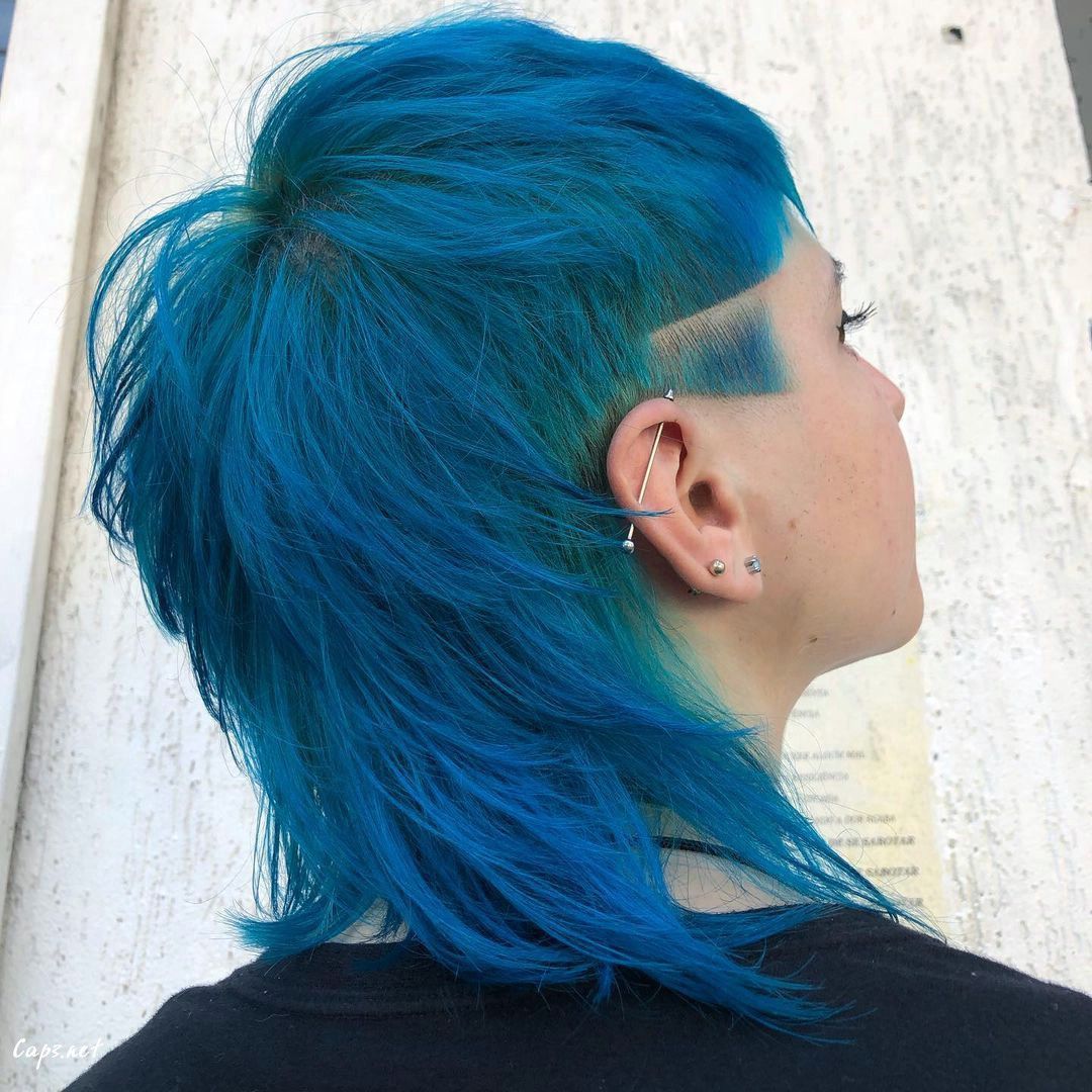 Retro Blue Mullet Hairstyle