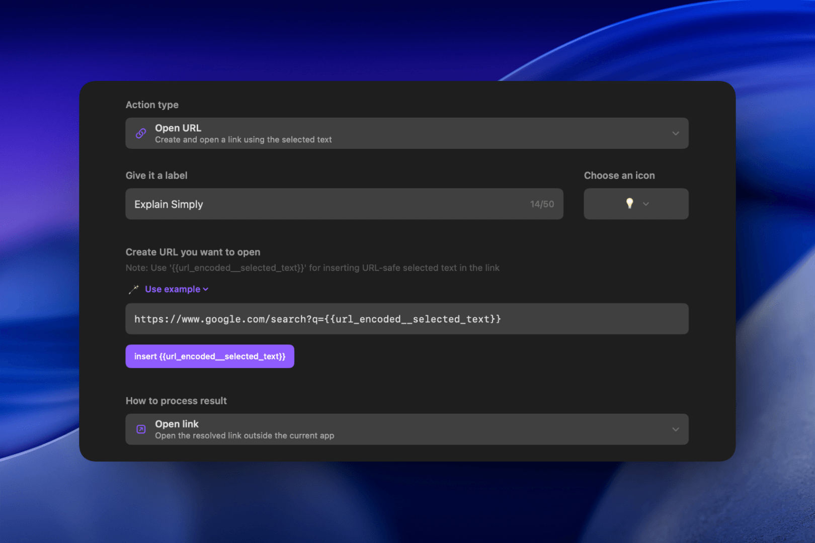 ActionClip link creation custom action preview