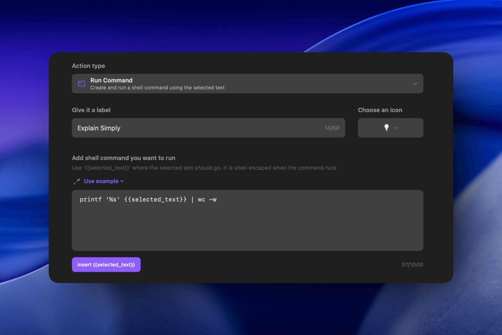 ActionClip terminal command custom action preview