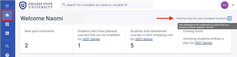 Engagement opportunity cards are along the top to surface groups of students for prompt outreach or support.