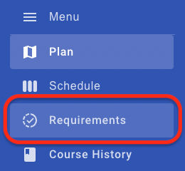 The Requirements menu is available even if the student has no plan created