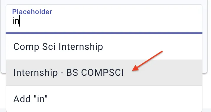 To add a predefined non-course item, start typing in the field and select the relevant item from the options.