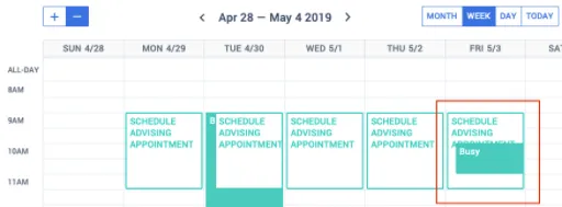 Your synched events are kept private on the Advising calendar