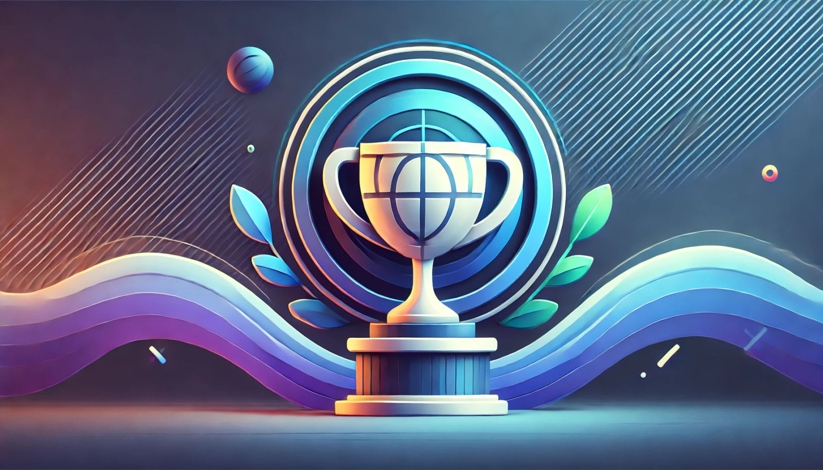 Hero image for the Trading Vault affiliate page featuring a minimalistic design with a stylized trophy symbol on a gradient blue and purple background, representing achievement and partnership rewards.