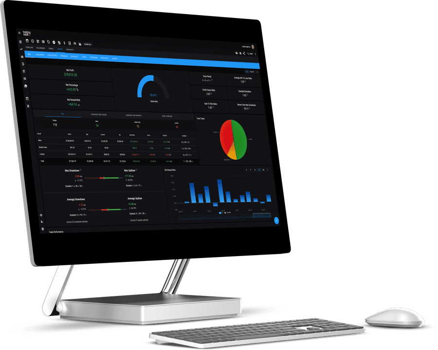 Trading Vault statistics page displayed on a Surface Studio