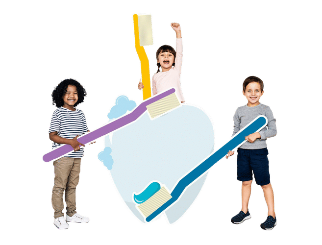 Free Treatment under 18 years 1 diverse kids with dental care icons