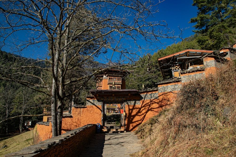 A lodge tucked away in the hills in Bhutan