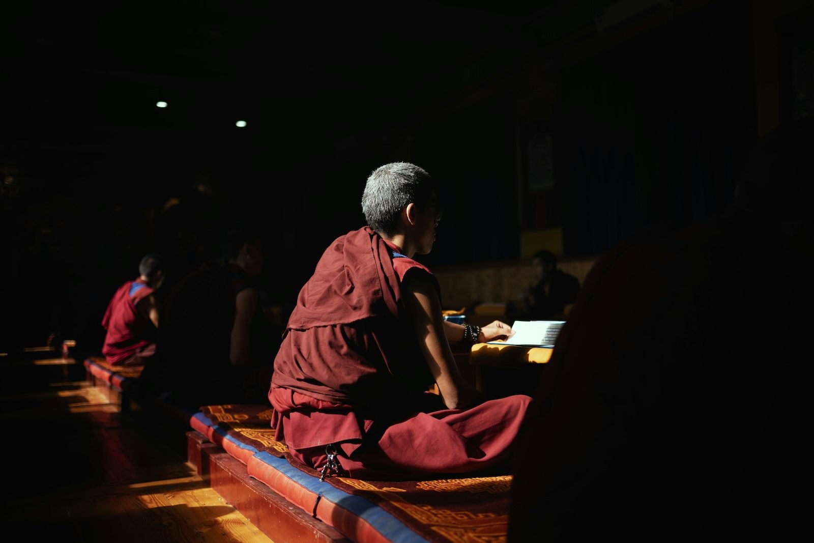 A Bhutanese monk in prayer