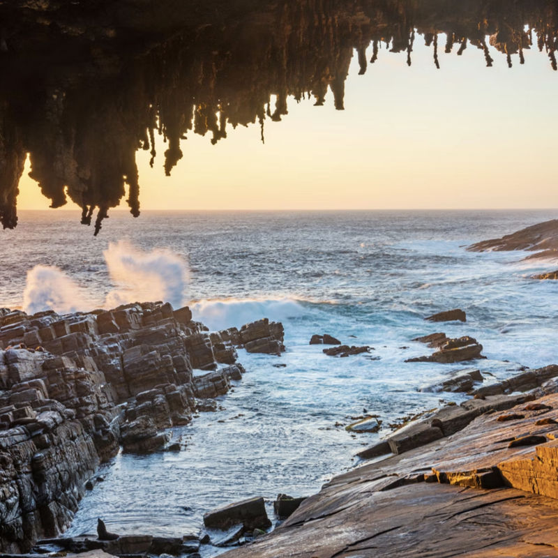Uitzicht op de zee vanaf Admirals Arch op Kangaroo Island in Australië