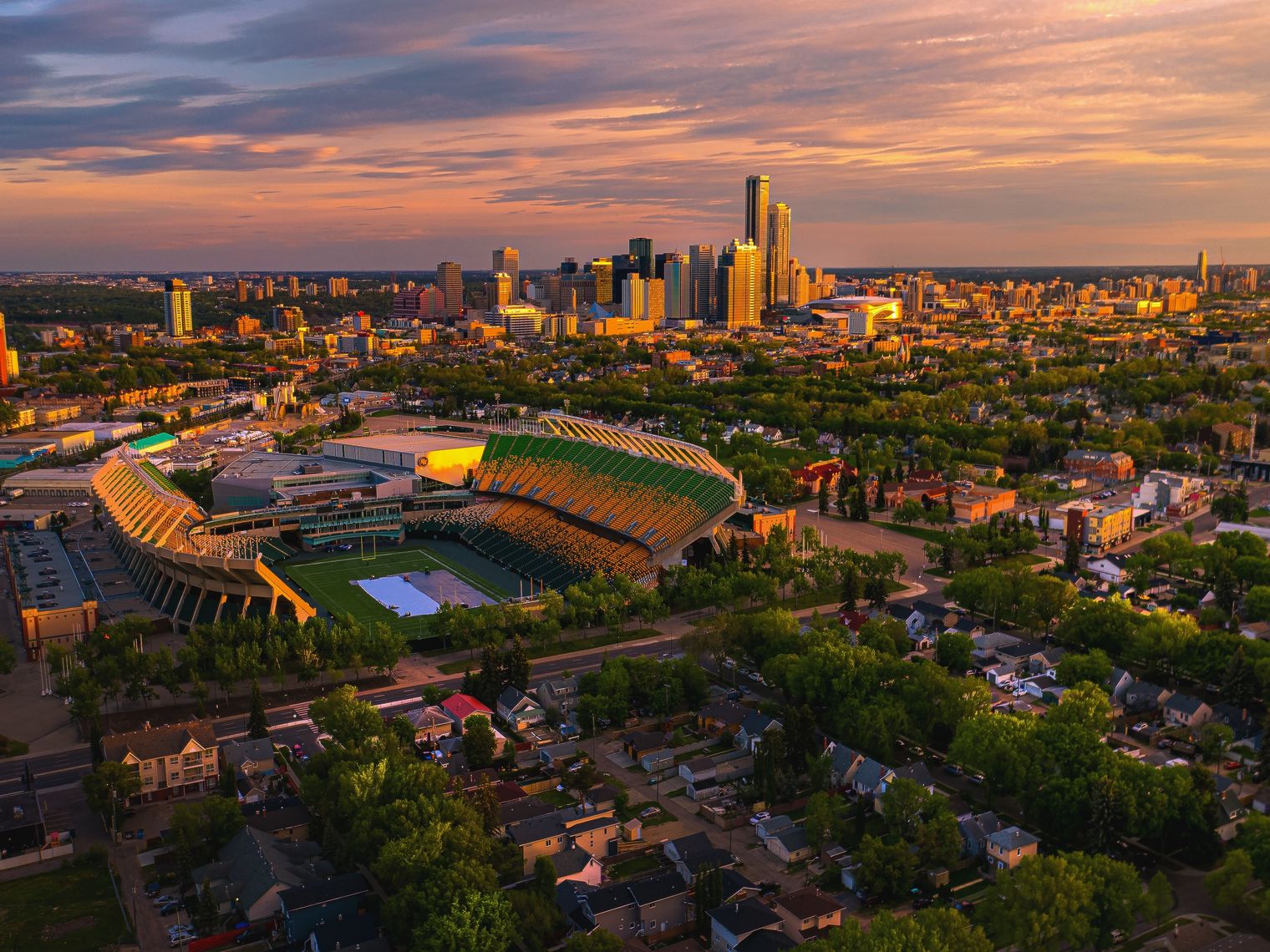 CA Alberta Edmonton aerial view sunset