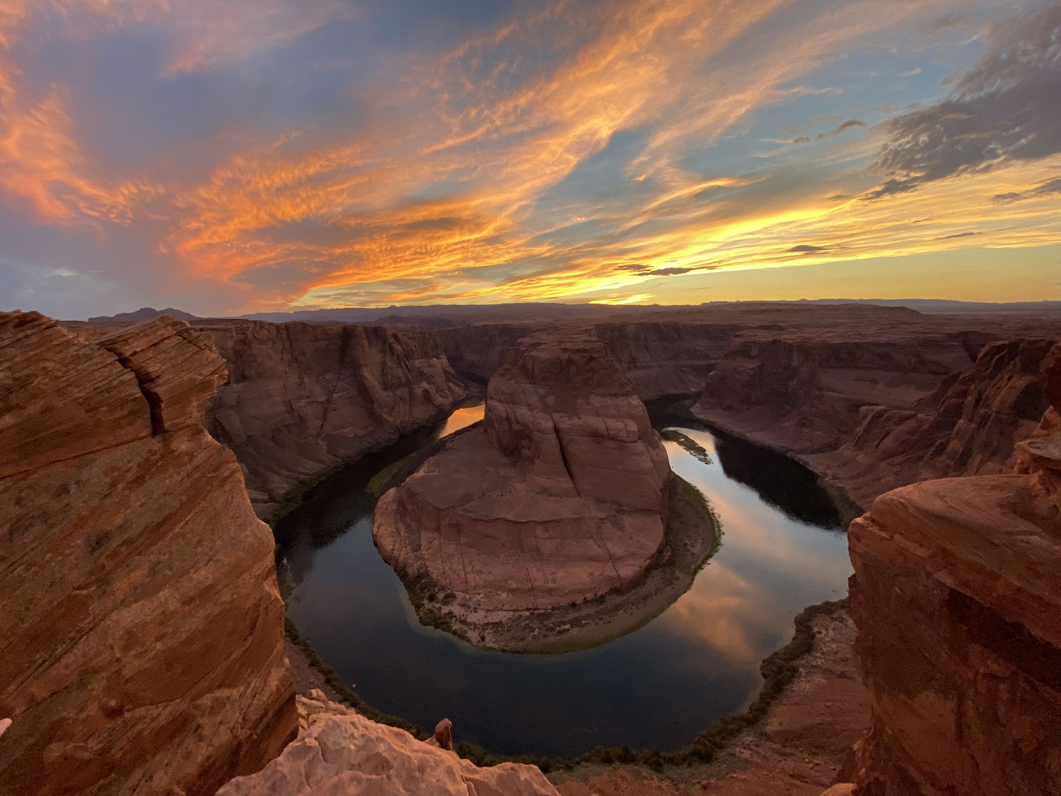 A view over horseshoe bend at sunset
