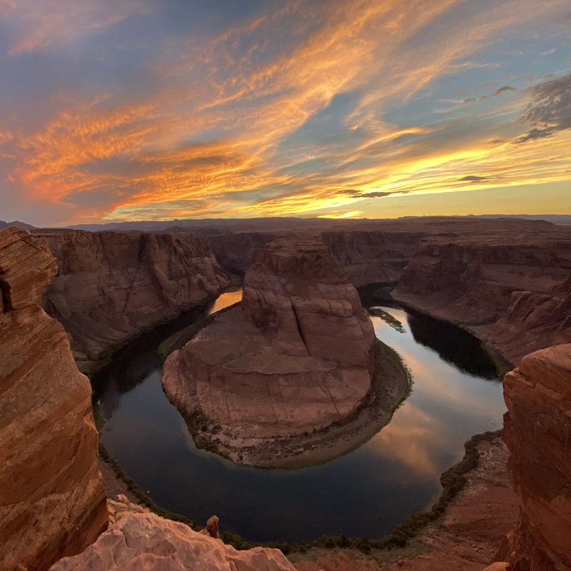 A view over horseshoe bend at sunset