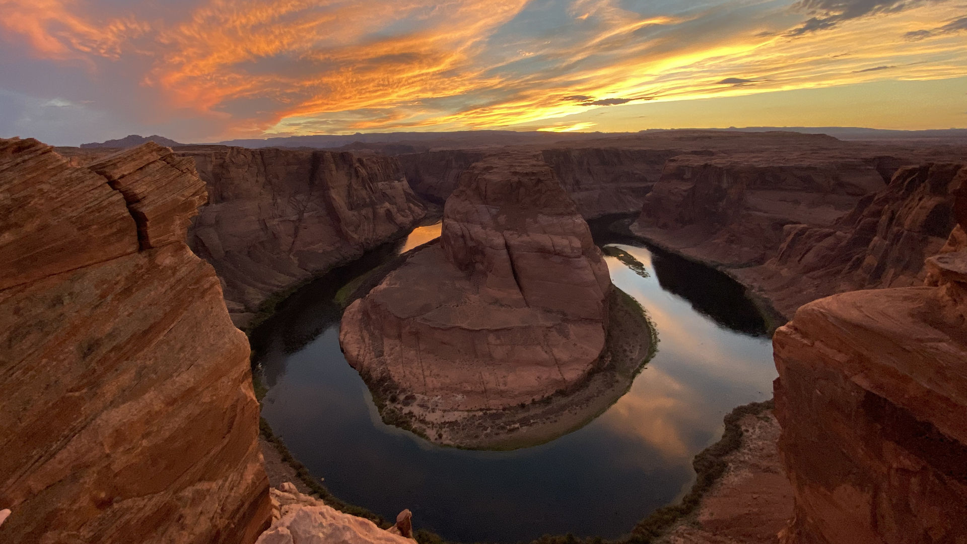 A view over horseshoe bend at sunset