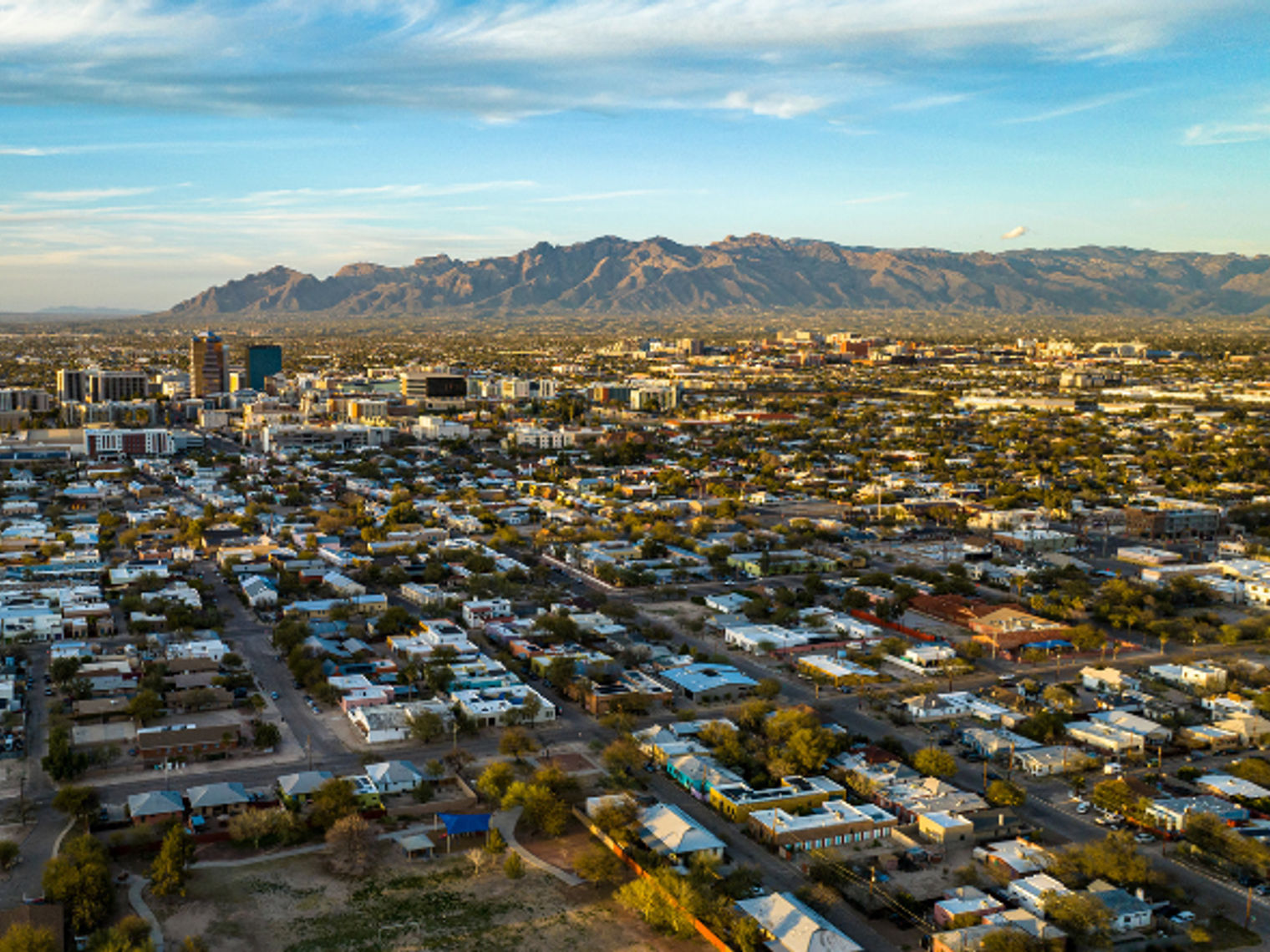 US Arizona Tucson aerial view with mountains