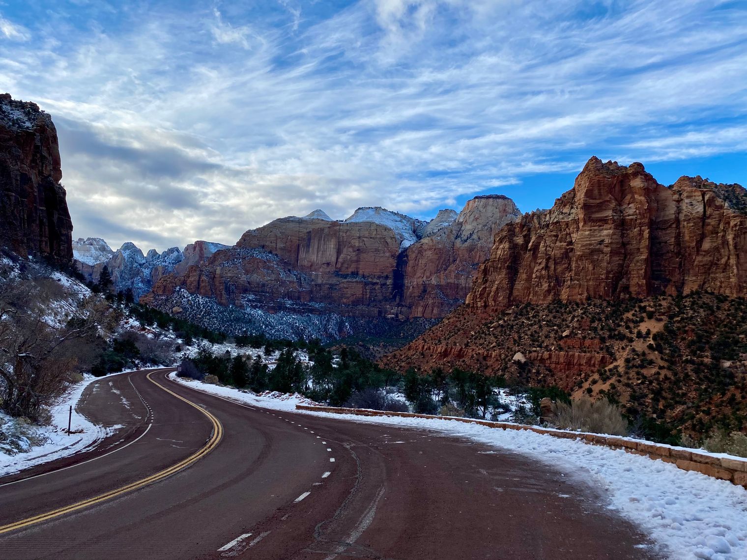 US Utah Zion NP winter road drive