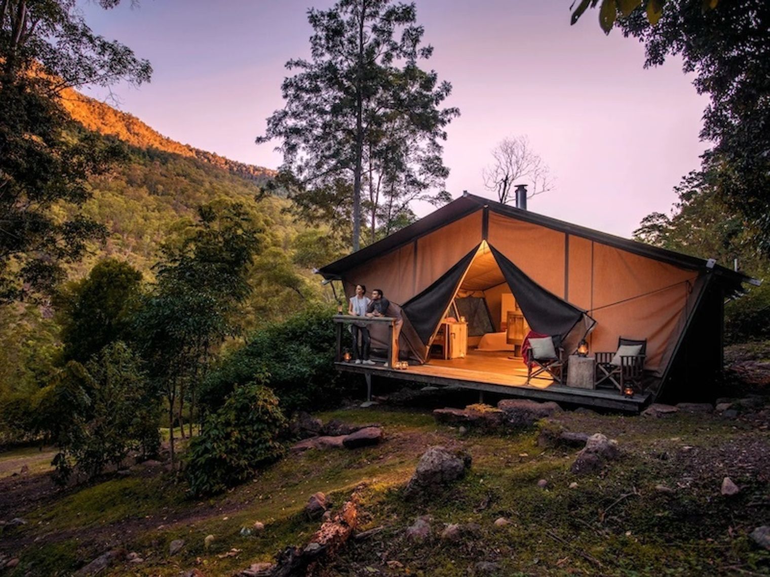 Glamping tent surrounded by nature