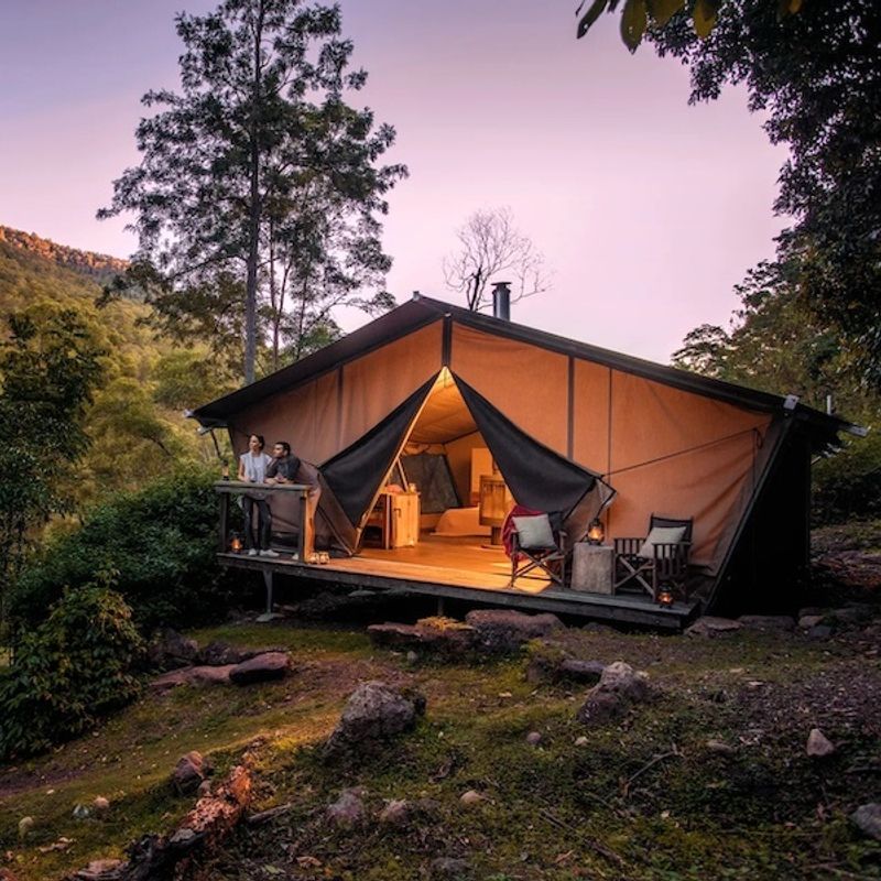 Glamping tent surrounded by nature