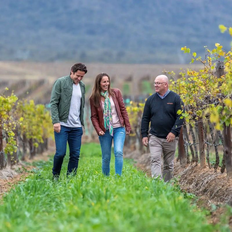 A couple on a vineyard tour led by a local guide in the Hunter Valley in New South Wales