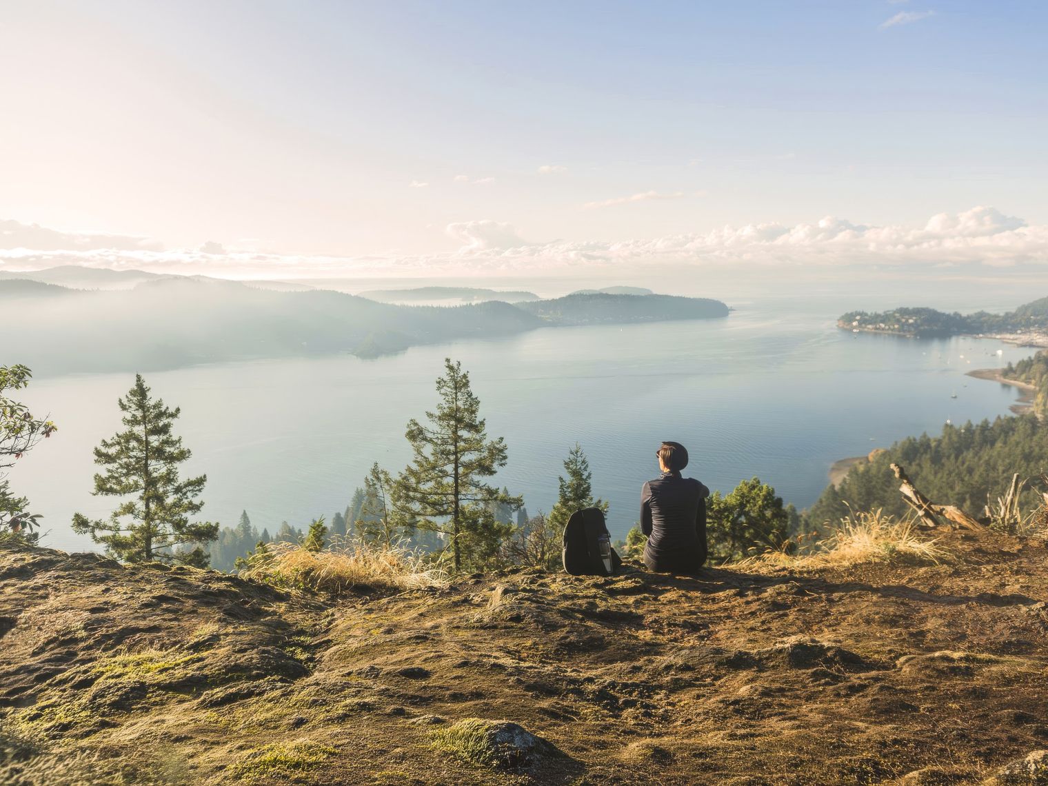 woman looking out at the scenic view, sunshine coast, canada