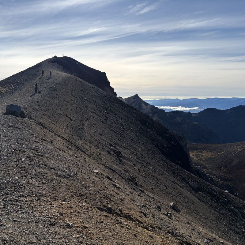 Wandelaars beklimmen de steile vulkanische rug van de Ngauruhoe tijdens de Tongariro Alpine Crossing, Nieuw-Zeeland