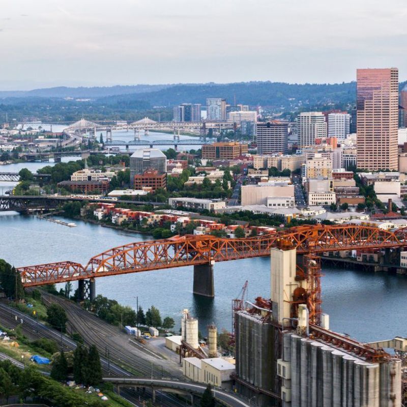 US Oregon Portland aerial view of the city