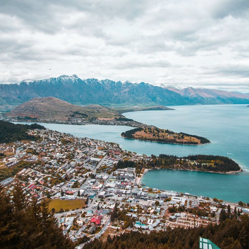 Luchtfoto van Queenstown, Nieuw-Zeeland
