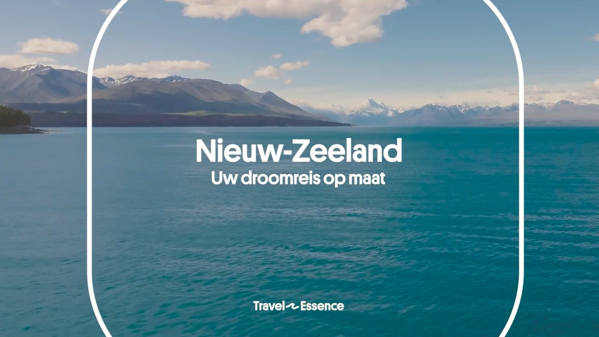 Videothumbnail voor de Nieuw-Zeeland-presentatie, met een meer en bergen