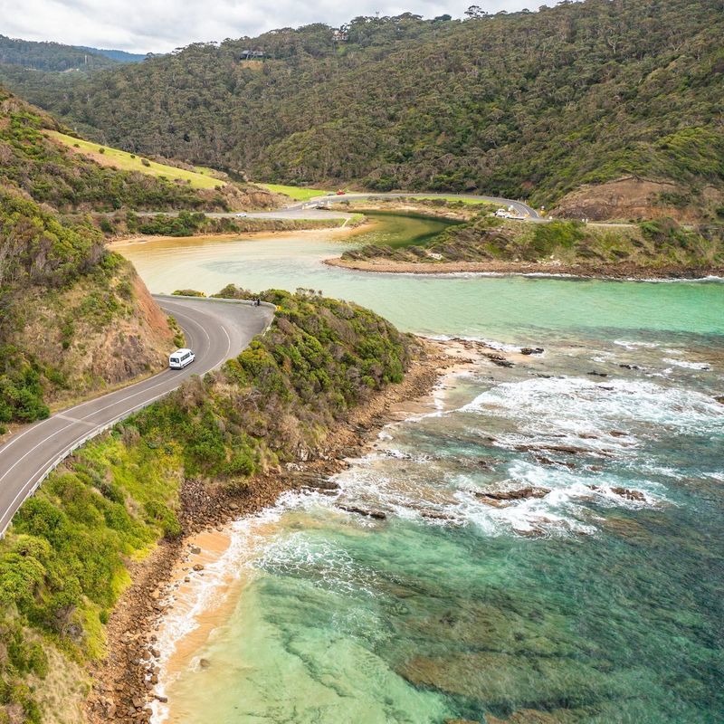 Car driving along the Great Ocean Road In Victoria, Australia