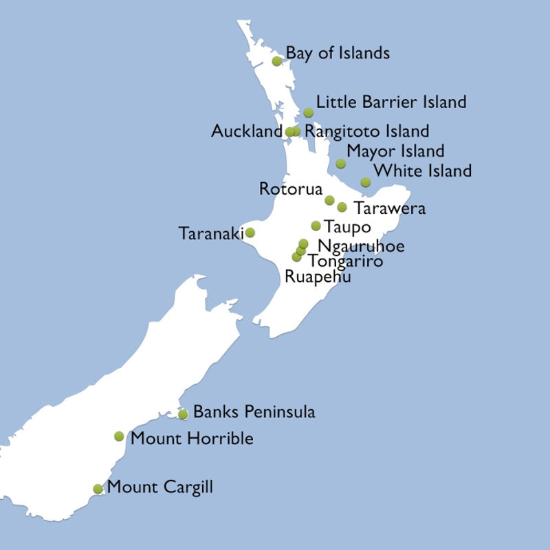Kaartje vulkanen NZ