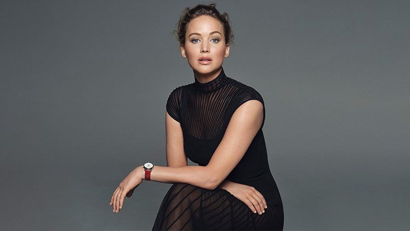 Jennifer Lawrence wearing Longines watch