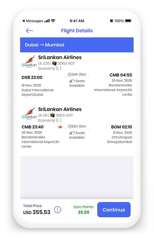 flight reservation system mobile view