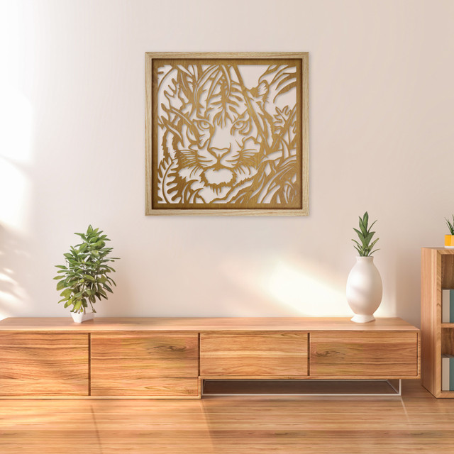 Obraz ażurowy w ramie dębowej, 50 cm x 50 cm, jasny dąb, projekt 12